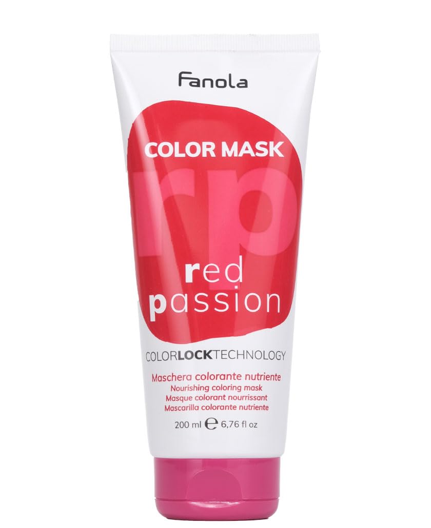 Fanola Nourishing Colour Mask, Nourishing and Conditioning Pigmented Hair Mask to Intensify Color and Temporarily Dye Hair, for Natural, Coloured and Bleached Hair, Red Passion Shade, 200ml