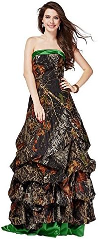 PrettyWish Unique Camo Prom Party Dress Strapless Ruffles Ball Gown Dresses Camo&Green us18w