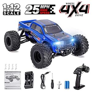 Distianert 1:12 Scale 4WD RTR Rock Crawler Electric RC Car with 2.4GHz Radio Remote Control High Speed 25MPH Best RC Buggy for On-Road and Off-Road Racing Rock Crawling, Blue