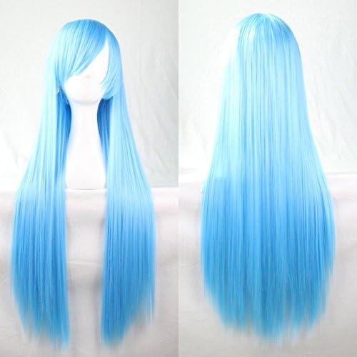 Danlier 31" Cosplay Wigs Long Straight Side Part Wig Synthetic Wigs for Women Blue