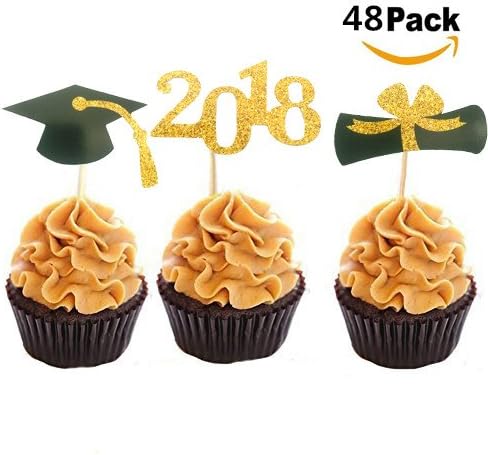 48pcs DIY Graduate Cupcake Topper 2018 Graduation Party Supplies