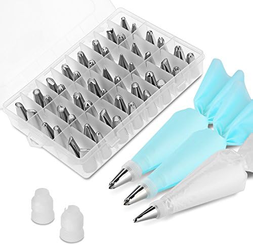 62 in 1 Cake Decorating Supplies, Stainless Steel DIY Icing Tip Tools, Baking Supplies Set, 2 Reusable Coupler &amp; Storage Case, 12 Cake Decorating Pastry Bags - Best Kitchen Gift