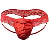 Oludkeph Men's Pouch Lace Frilly Sissy Thong Panties Bikini Briefs T-back Thongs G-string Underwear