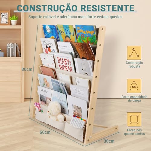 Estante, Capacidade de 7 Camadas, Estante para Livros, Prateleira, Prateleira para Livros, Cor Original Da Madeira