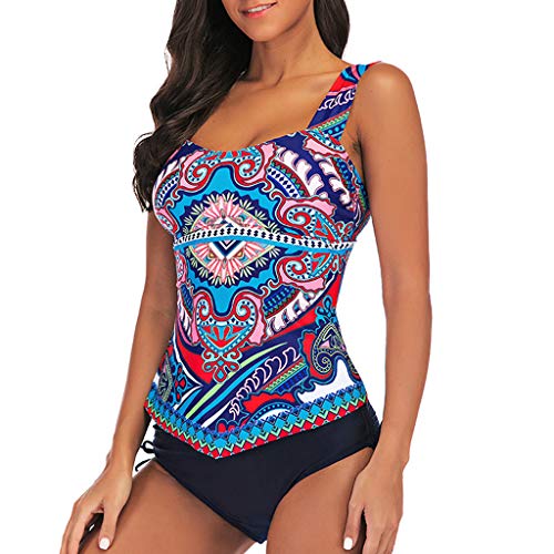 Onegirl Swimsuit for Women's Nationality Print Conservative Two Piece Swimwear Tankini Bathing Suits Blue