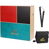 GECKO Cajon Drum Dual Sided Wooden Cajon with Bongo and Guitar String Sounds Portable Hand Percussion for Beginners and Professional Drummers Birch and Walnut Includes Carry Bag