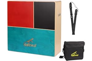 GECKO Cajon Drum Dual Sided Wooden Cajon with Bongo and Guitar String Sounds Portable Hand Percussion for Beginners and Professional Drummers Birch and Walnut Includes Carry Bag