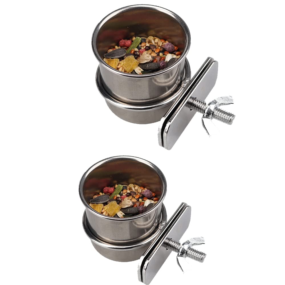 2 Pcs Parrot Bowl Stainless Steel Parrot Feeding Cups Sturdy Water Bowl Bird Feeding DishSuitable for Parrots Macaws or Other Birds Bird Feeding Dish (S-4.4/5.5cm)