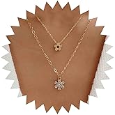 Erimberate Bohemian Layered Crystal Flower Choker Necklace Gold Flower Pendant Necklace Cz Paved Flower Chain Necklace Tiny Rhinestone Flower Necklace Jewelry for Women Gifts