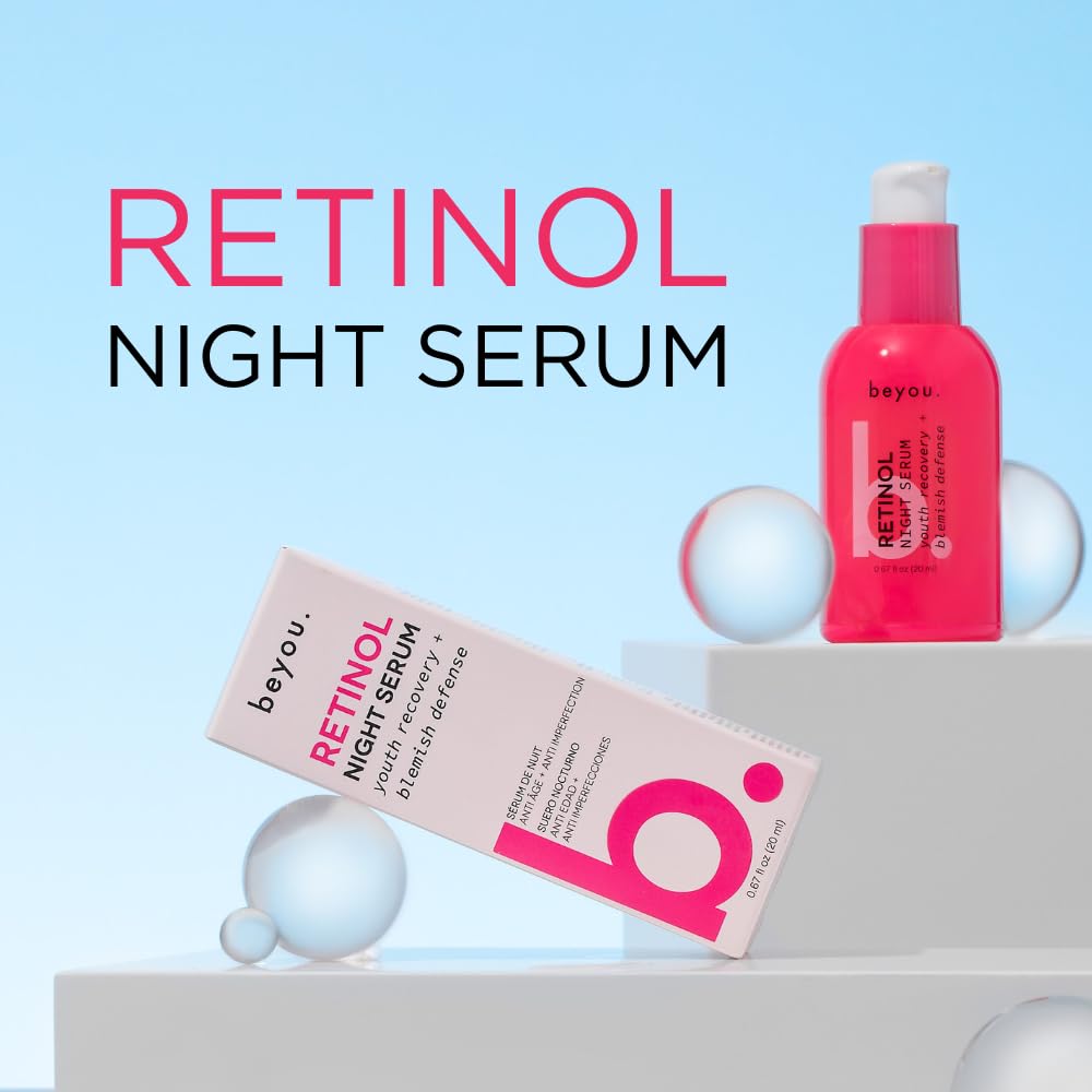Beyou Retinol Anti Aging Night Face Serum, Youth Recover + Blemish Defense, 0.6 fl oz, Improve Signs Of Aging, Minimizing Breakouts, Plant-Based, Cruelty-Free, All Skin Types
