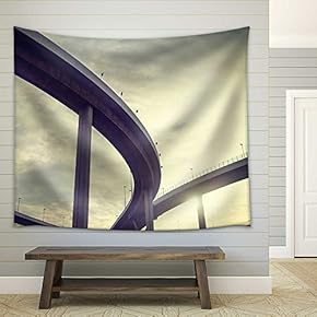Urban Overpass Retro Effect Image - Fabric Wall Tapestry Home Decor - 51x60 inches
