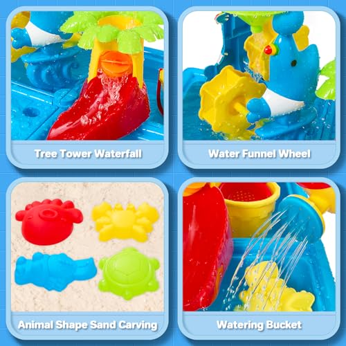 Warmiehomy Sand and Water Table for Toddlers 3-5, Kids Outdoor Play Table with Stool, 4 in 1 Activity Sensory Tables, Accessories Summer Backyard Outdoor Beach Toy for Boys Girls Age 3 4 5
