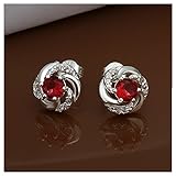 NYKKOLA 925 Sterling Silver Fashion Beautiful Crystal Ruby Stud Earring For Women Girls