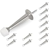 HOMOTEK 12 Pack Heavy Duty Solid Rigid Door Stop with Soft Rubber Tip, Zinc Die Cast Door Stopper Protect Wall &amp; Door, Satin Nickel