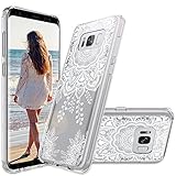 Galaxy S8 Case, MASCHERI [Zen Series] Scratch Resistant [White Henna Mandala Floral Lace Design] TPU Bumper Clear Back Panel Hybrid Protective Case Cover for Samsung Galaxy S8 - Clear