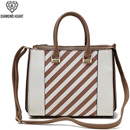 Diamond Heart Striped Top Handle Bag in Brown