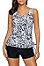 Aleumdr Womens Dewdrop Printed Blouson Side Ties Padded Wire Free Tankini Top Swimsuits with Swim Shorts Plus 3xl Size Black
