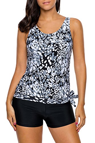 Aleumdr Womens Dewdrop Printed Blouson Side Ties Padded Wire Free Tankini Top Swimsuits with Swim Shorts Plus 3xl Size Black Aleumdr Womens Dewdrop Printed Blouson Side Ties Padded Wire Free Tankini Top Swimsuits with Swim Shorts Plus 3xl Size Black