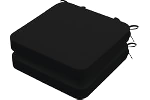 AAAAAcessories Square Chair Cushions for Dining Chairs with Ties and Removable Cover, 2" Thick Dining Kitchen Chair Pads, Indoor Dining Room Chair Cushions, 16" x 16", Set of 2, Black