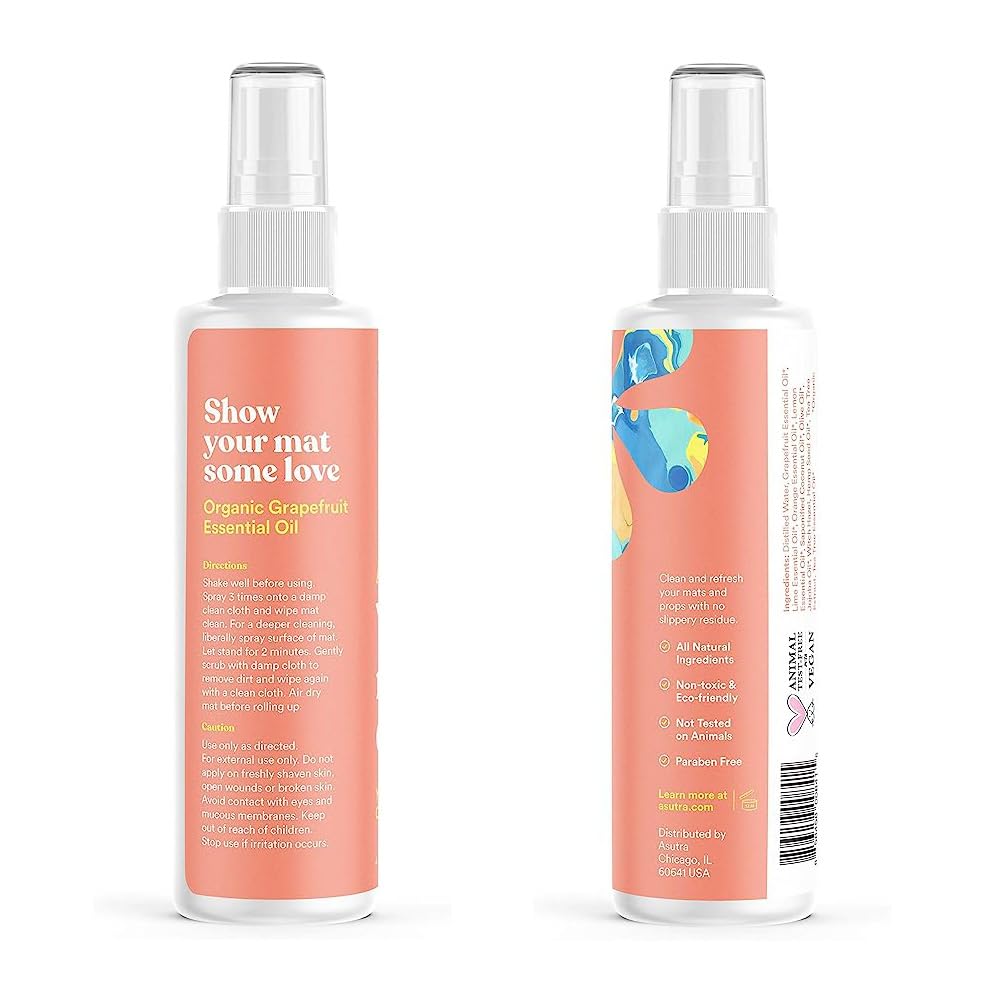 ASUTRA Yoga Mat Cleaner Spray (Calming Citrus), 4 fl oz - No Slippery Residue, Organic Essential Oils, Deep-Cleansing for Fitness Gear & Gym Equipment, Microfiber Towel Included