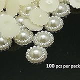 So Beauty 50Pcs ABS Resin Ivory Flat Back Round Flower Pearl Embellishments DIY Wedding Crafts