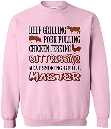 Meat Smorking Grill Master T Shirt, Beff Grilling Pork Pulling Chicken Jerking Sweatshirt (L,Light Pink)