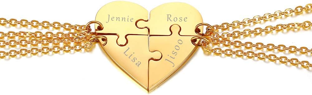 XUANPAI Customized Personalized 2/3/4/5/6 Set Custom Engraved Matching Relationship Puzzle Piece Necklaces Friendship Best Friend BBF Pendant Gift for Graduation Christmas Birthday Party Anniversary