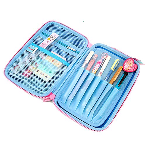 Hard Shell Pencil Case Cute 3D Owls Embossed Design Hardtop Pen Box with Big Capacity Stationery Pouch for Kids (Blue)