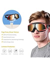 IOUTDOOR Swim Goggles Large Frame with 180 Degree Clear Vision, Swimming Glass UV Protection Anti Fog No Leaking, Swim Goggles for Men Women Kids Youth Adults