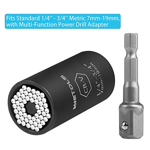 Wetols Universal Socket,Grip Socket Set Fits Standard 1/4'' - 3/4'' Metric 7mm-19mm, with Multi-Function Power Drill Adapter, Surface Phosphated to Protect Socket from Metal Corrosion