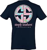 Simply Southern Tees Short Sleeve Preppy Navy Shirt with Rose Logo