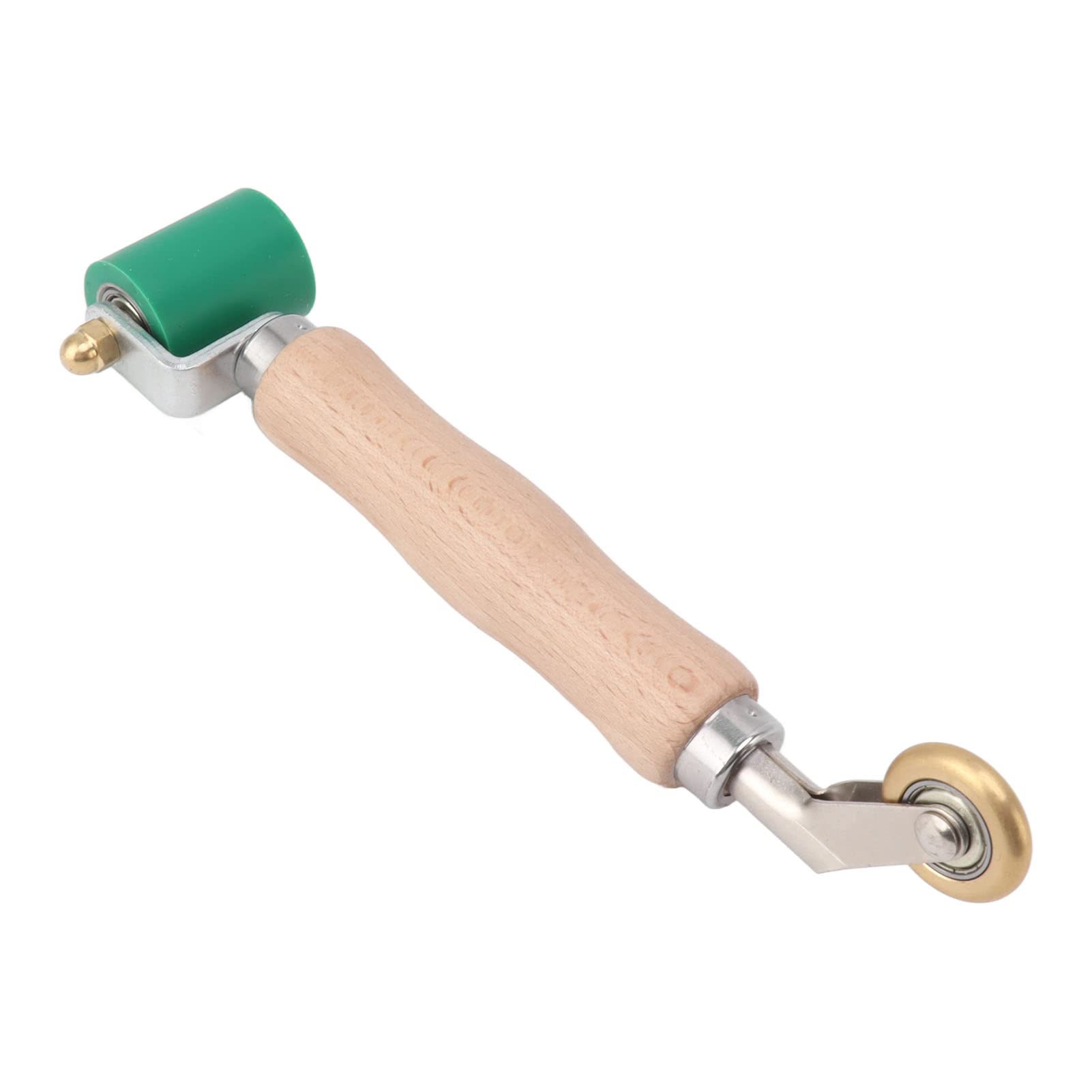 Seam Roller, Dual Use Brass Wheel Wood Handle Wallpaper Flat 40mm Silicone Seam Roller for PVC TPO Welding and Tape Hot Air Tools (Green)