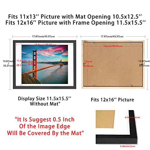 12x16 Picture Frames Black Display 11x13 Picture Frame with Mat Document Wooden Photo Frame