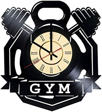 Workout GYM Art Decor Vinyl Record Wall Clock - gift idea for girls boys sister and brother - home &amp; office bedroom nursery room wall decor - customize your clock