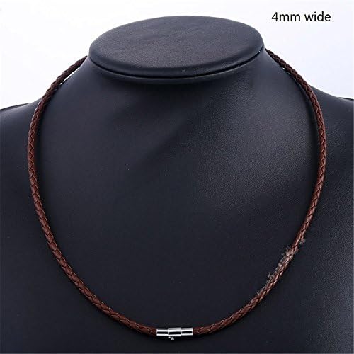 Valdeson Thin Brown Black Braided Cord Rope Man Made Leather Necklace For Men Chocker Silver Tone Stainless Steel Clasp 4/6/8Mm 16Inch 40Cm