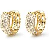 2ct Moissanite Hoop Earrings for Women Men, Vintage Hoops Earrings Brilliant Round Iced Out, D Color VVS1 18K Gold Plated 925 Sterling Silver Hypoallergenic, Lab Created Diamond Gift