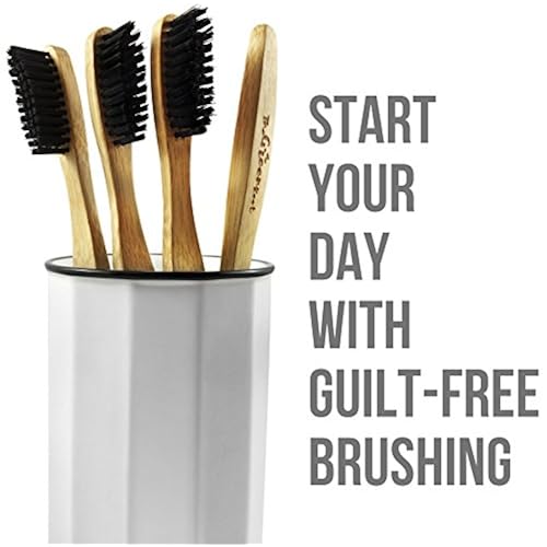 Bamboo Charcoal Infused Toothbrush W/ 15 Degree Angle & Soft BPA Free Nylon Bristles - 100% Organic and Biodegradable Wooden Toothbrush For Adults - Pack Of 4 Best Toothbrushes For Sensitive Gums Beauty & Personal Care, Oral Care, Toothbrushes, Manual Toothbrushes