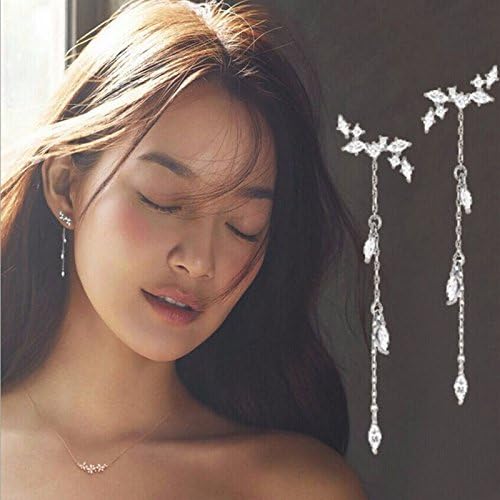 Money coming shop 1 Pair Fashion Women Wedding Crystal Long Tassel Leaves Pendant Earrings Zircon Dangle Jewelry