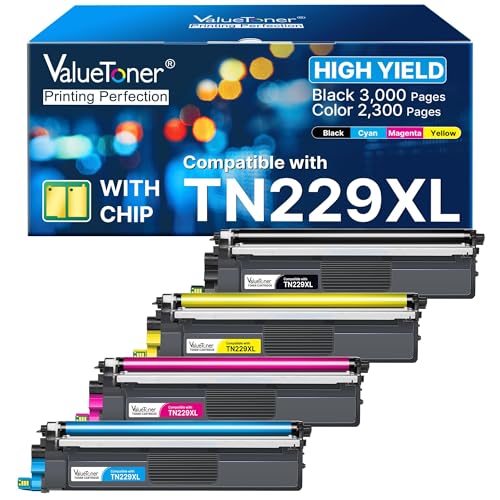TN229XL Toner Cartridges Replacement for Brother TN229 XL TN-229XL TN-229 XL for Brother MFC-L3780CDW MFC-L3765CDW MFC-L3720CDW HL-L3280CDW HL-L3220CDW HL-L3300CDW (Black, Cyan, Magenta, Yellow)
