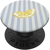 Blue Beige Stripe Lemon Slice Pattern PopSockets Adhesive PopGrip