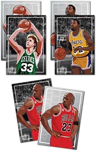 3 Posters of 80's-90's NBA - Michael Jordan, Larry Bird, Magic Johnson Art Prints - Buy 1 Get 2 Free, 3 total prints (2-sided) (Large Set - 18"x24")