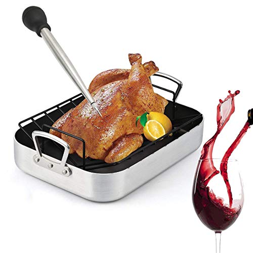 Home Servz 304 Stainless Steel Turkey Baster Syringe Injector Needle With Cleaning Brush- black Rubber Bulb