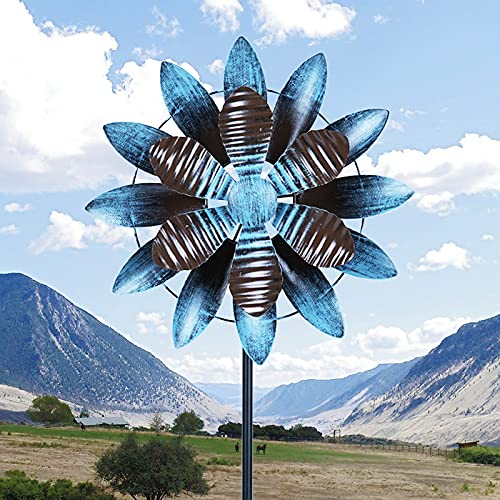 hourflik 3D Wind Spinners with Stable Stake Metal Garden Spinner with Reflective