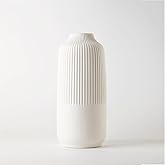 White Ceramic Vase for Flowers, 10 Inch Flower Vases Home Decor, White Boho Vases for Pampas Grass, Vase for Centerpieces Living Room Table Entryway Shelf