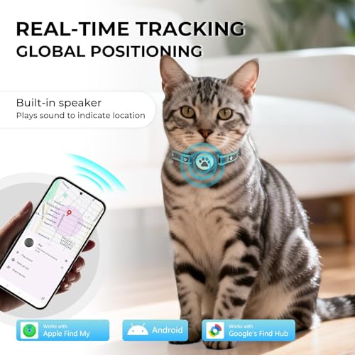 JIARUI Katzen Tracker (iOS & Android), SmartTag Tracker Haustierhalsbänder Ohne ABO für Katze, Wasserdicht GPS Katzenhalsband Ortungsgerät (1 Pack)