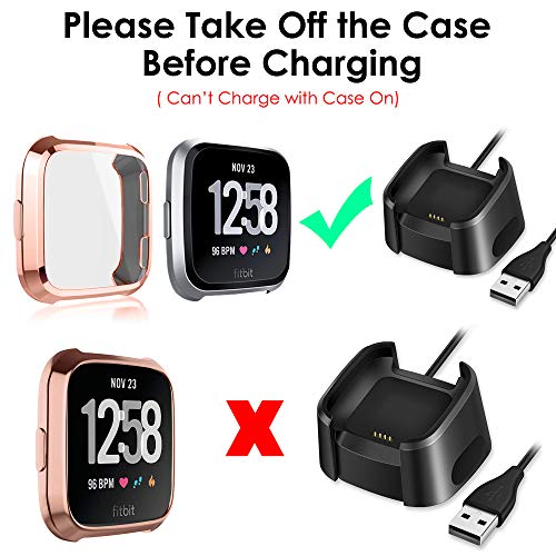 EZCO Compatible Fitbit Versa Screen Protector Case (2-Pack), Soft TPU Plated Case All-Around Protector Screen Cover Bumper Compatible Fitbit Versa Smart Watch, Rose Gold+Clear