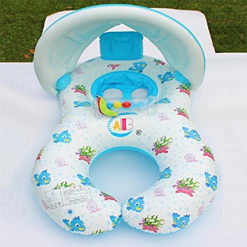 Veslagy Infantile Sun Shading Swimming Ring Parent-Child Interaction With Handle Horn Steering Wheel Water Toys white
