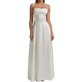 KUTUMAI Satin Maxi Dress Spaghetti Strap Lace Up Long Formal Dresses for Women Wedding Guest Cocktail Evening Prom