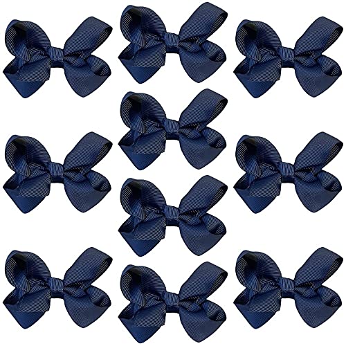10pk Navy Blue Hair Bows Knots Clips Slides Grips 3" Inch 7.6cm Solid Colour Girls School Hairbow Accessories โ image 1