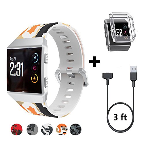 HK for Fitbit Ionic Watch Bands Wristband Burnt Orange Nylon Watch Bands with 3 feet Fitbit Ionic Charging Cable Charging Cord and Shockproof TPU Cover Case